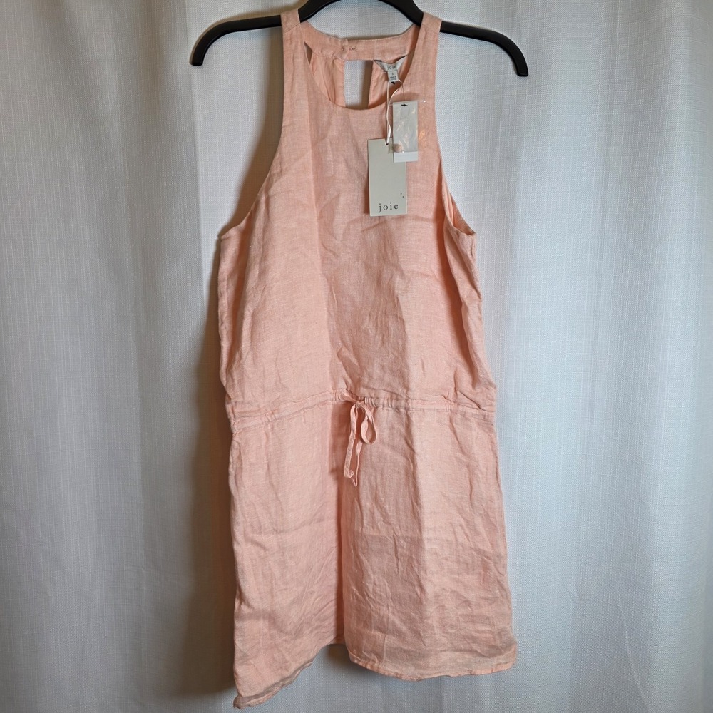 Joie Diega B Linen Dress Persimmon Pink Halter Mini Drawstring Waist NWT Small